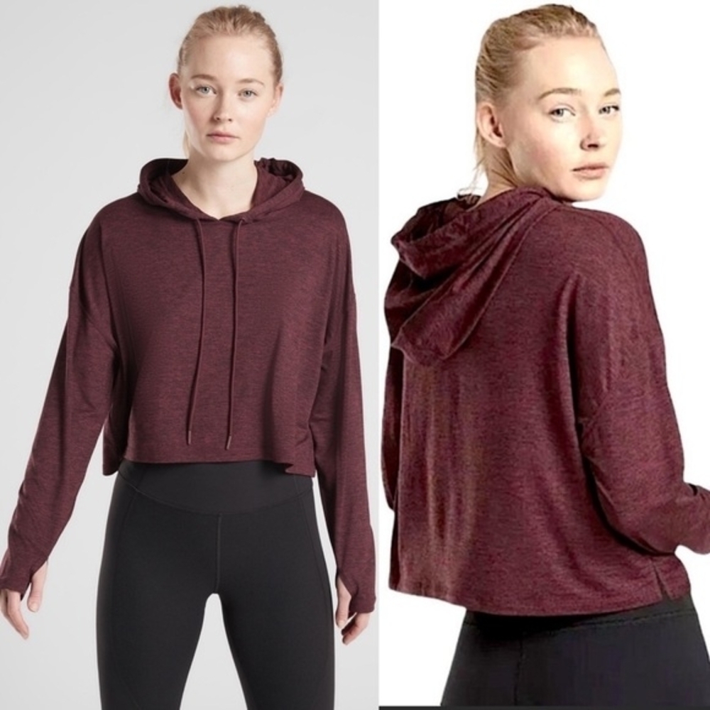 Athleta Uptempto Short Heathered Crop Hoodie‎ Super soft size Medium